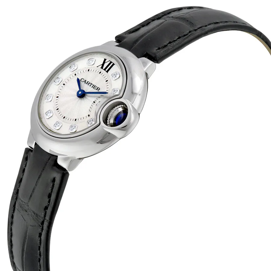 Cartier Ballon Bleu Silver Diamond Dial Black Alligator Leather W4BB0008