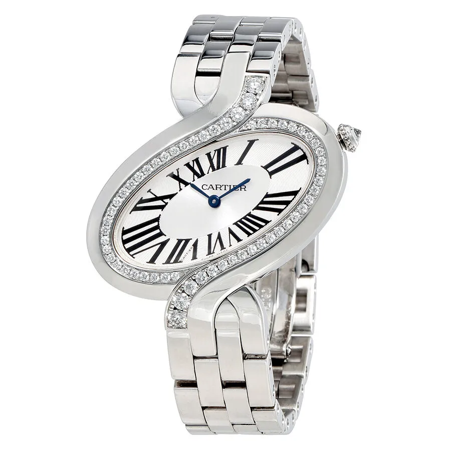 Cartier Delice de Cartier Silver Dial 18kt White Gold Diamond Ladies Watch WG800007
