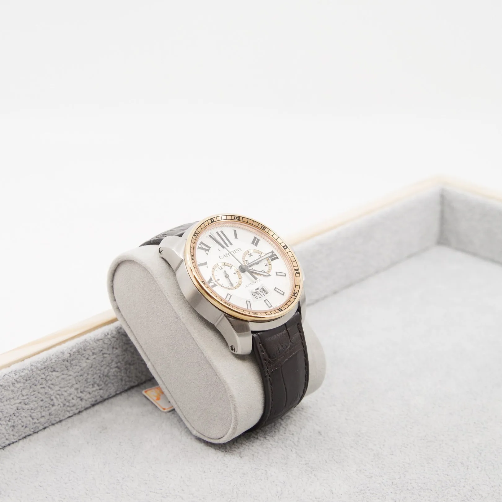 cartier running car watch in rg crocodile strap