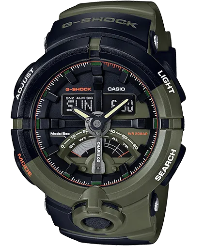 Casio G-Shock Analogue/Digital Black/Green  Pattern Watch GA500P-3A