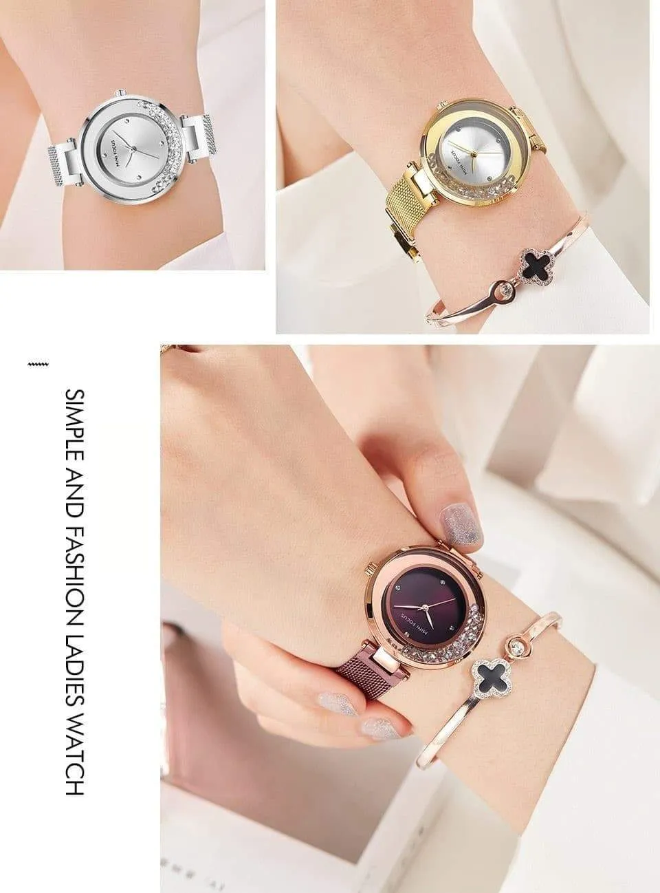 Casual Diamond Bracelet Fashion Quartz Dress Wristwatches for Women