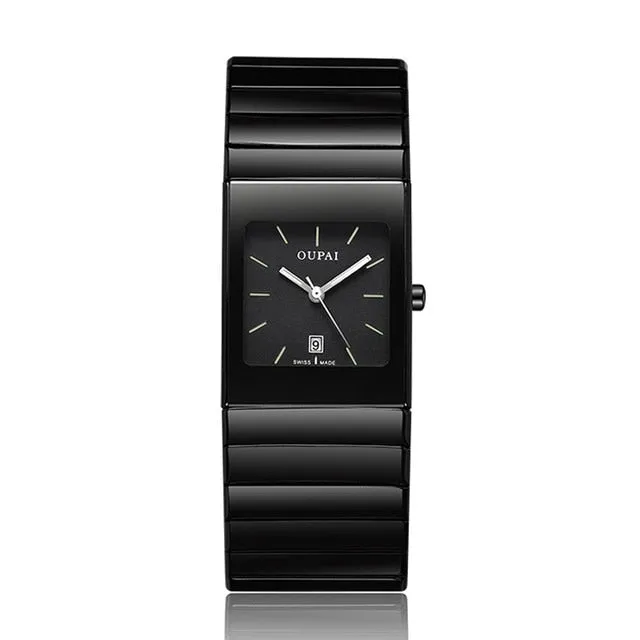Classic Square Dial Ceramic Band Men Black Watches