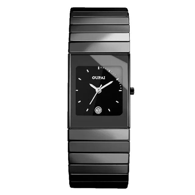 Classic Square Dial Ceramic Band Men Black Watches