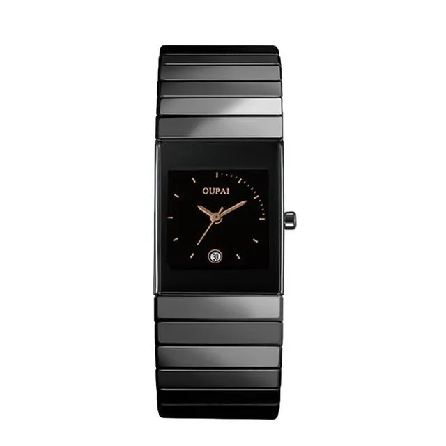 Classic Square Dial Ceramic Band Men Black Watches