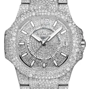 Custom Diamond Set Patek Philippe Ladies Nautilus 7011/1G-001 White Gold Watch