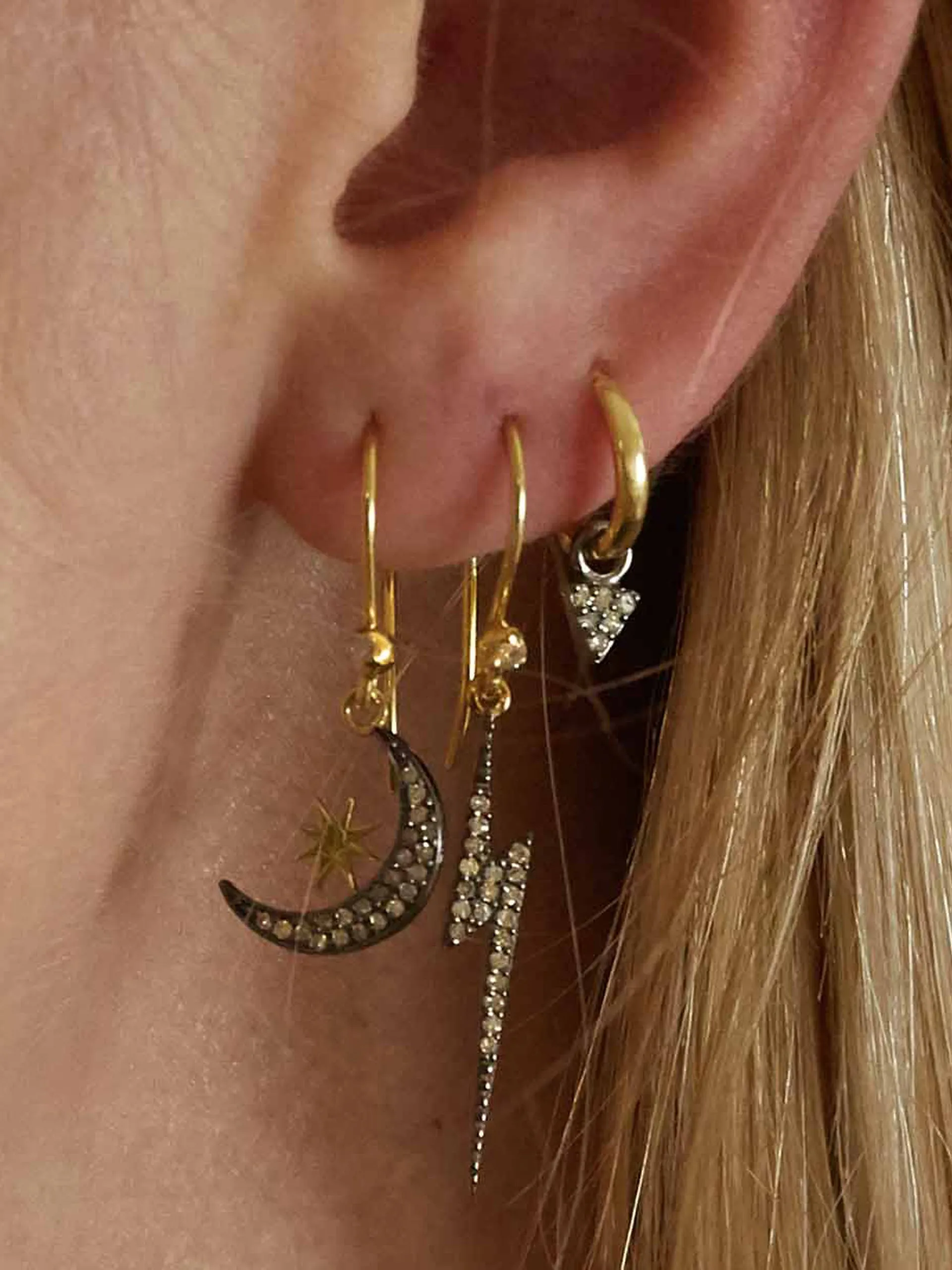 Diamond moon and star earrings