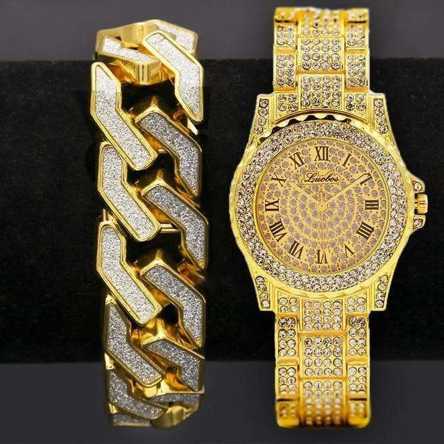 Drizzy Geometric Chain Bracelet   Watch Set