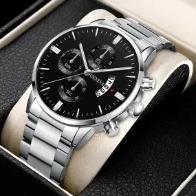 Fashion Mens Watches Luxury Silver Stainless Steel Quartz Wrist Watch Man Business Watch for Men