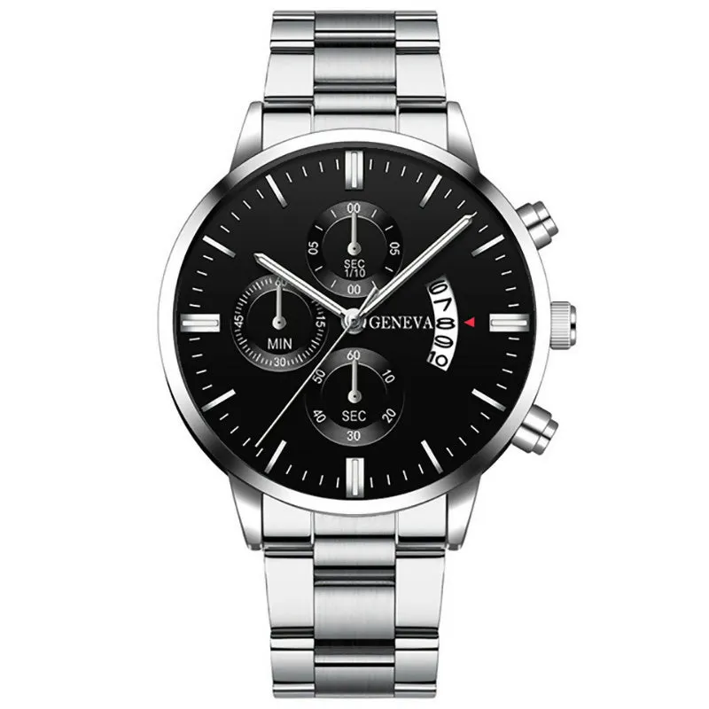 Fashion Mens Watches Luxury Silver Stainless Steel Quartz Wrist Watch Man Business Watch for Men