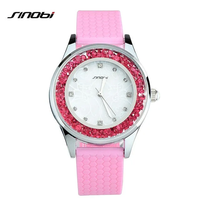 Fashion Women's Diamonds Wrist Watches Silicone Watchband Top Luxury Brand Ladies Geneva Quartz Clock Females Hours
