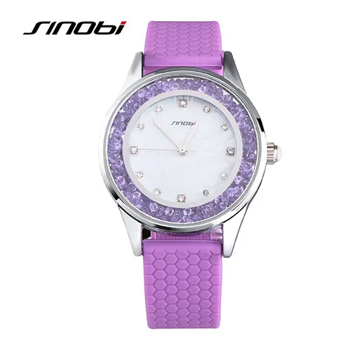 Fashion Women's Diamonds Wrist Watches Silicone Watchband Top Luxury Brand Ladies Geneva Quartz Clock Females Hours