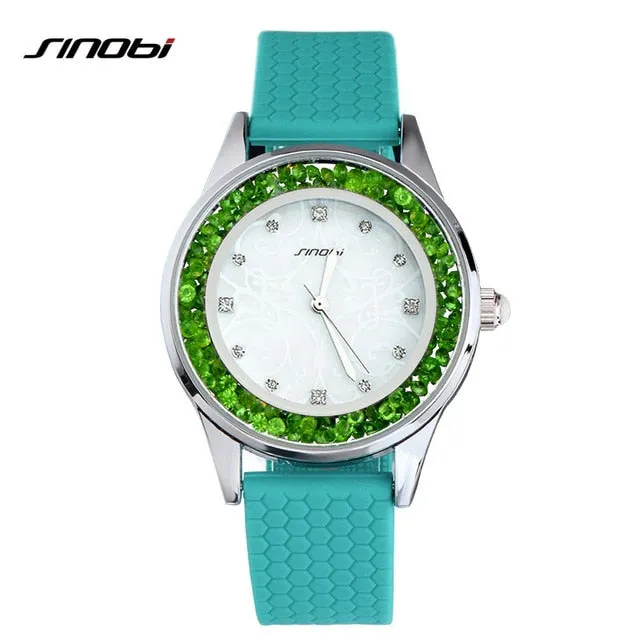 Fashion Women's Diamonds Wrist Watches Silicone Watchband Top Luxury Brand Ladies Geneva Quartz Clock Females Hours