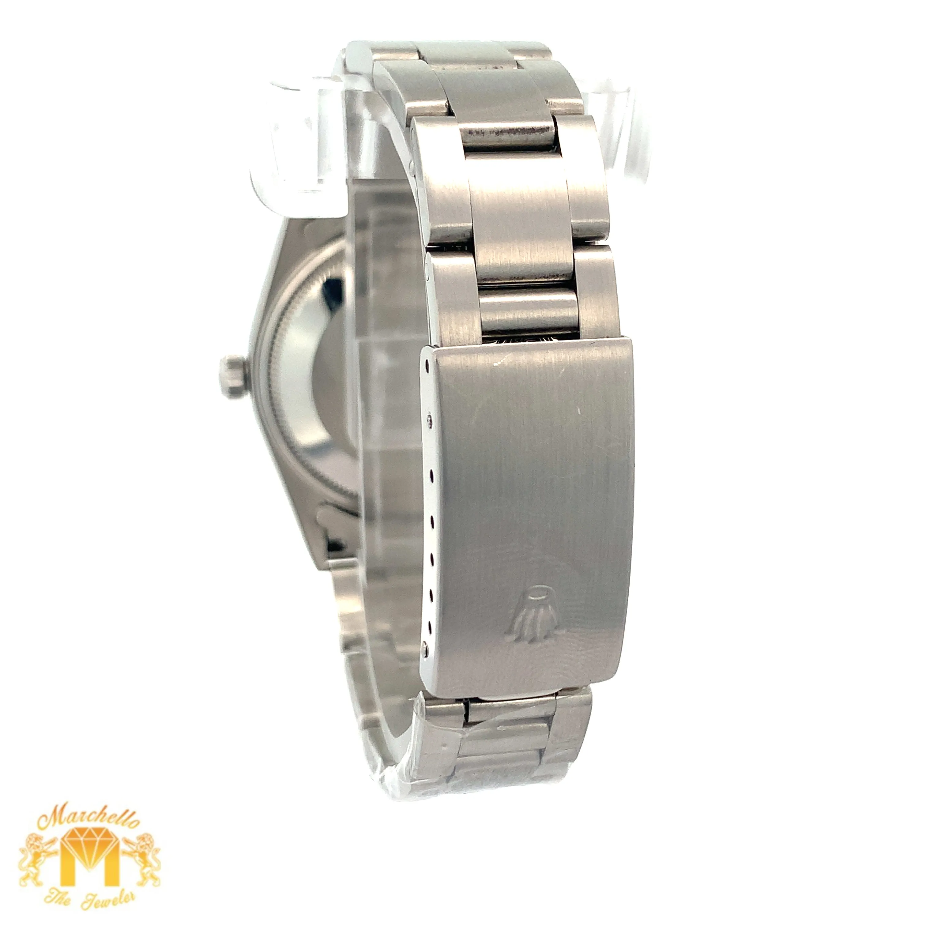 Full factory 34mm Rolex Air-King Watch with Stainless Steel Oyster Bracelet (smooth bezel, silver dial)
