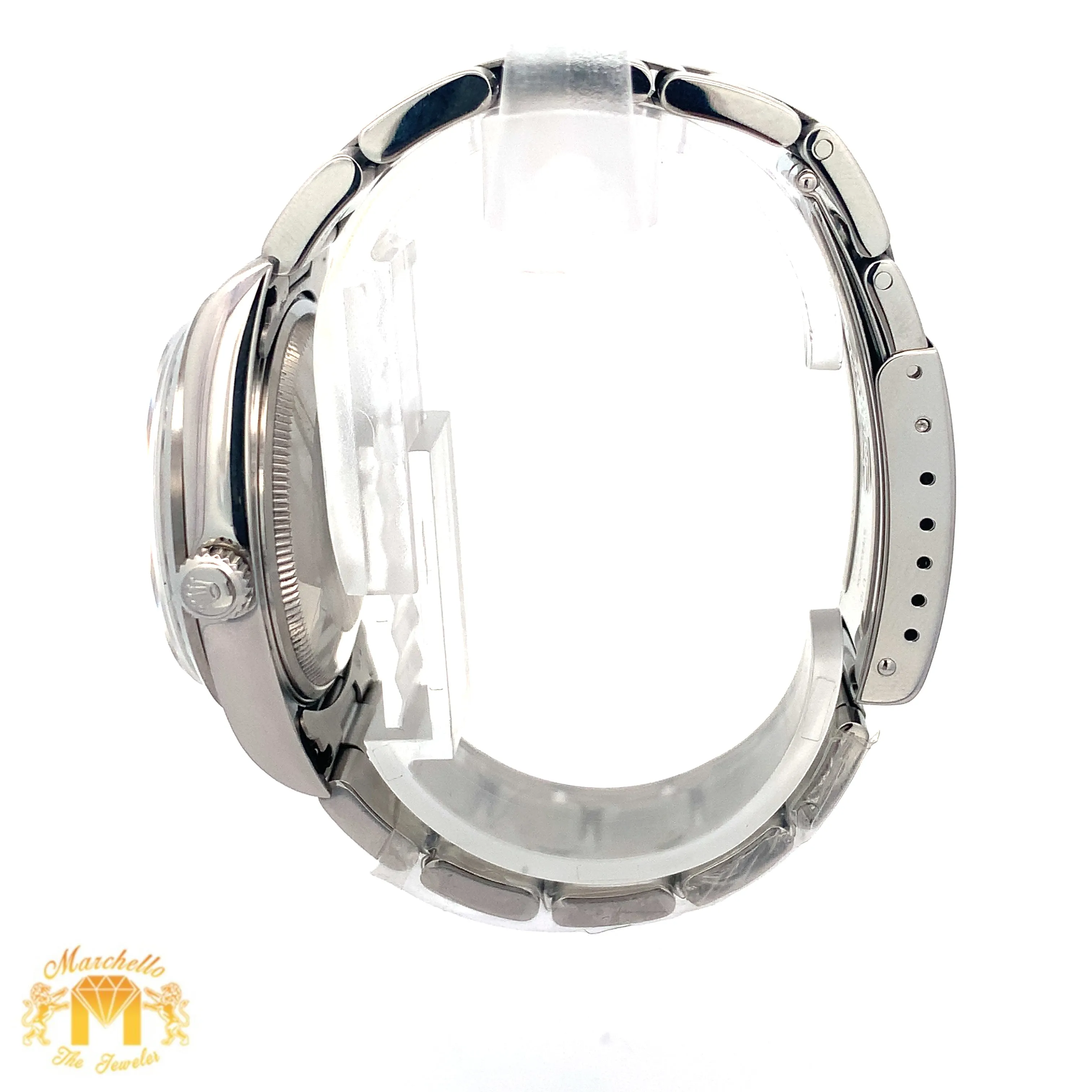 Full factory 34mm Rolex Air-King Watch with Stainless Steel Oyster Bracelet (smooth bezel, silver dial)