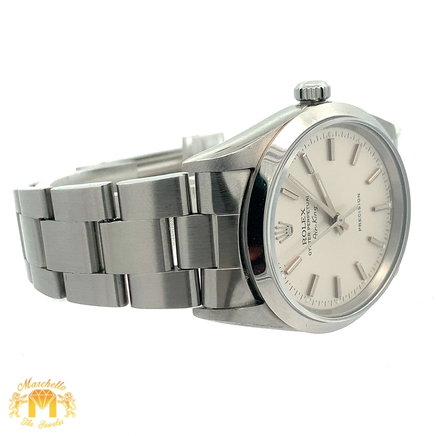 Full factory 34mm Rolex Air-King Watch with Stainless Steel Oyster Bracelet (smooth bezel, silver dial)