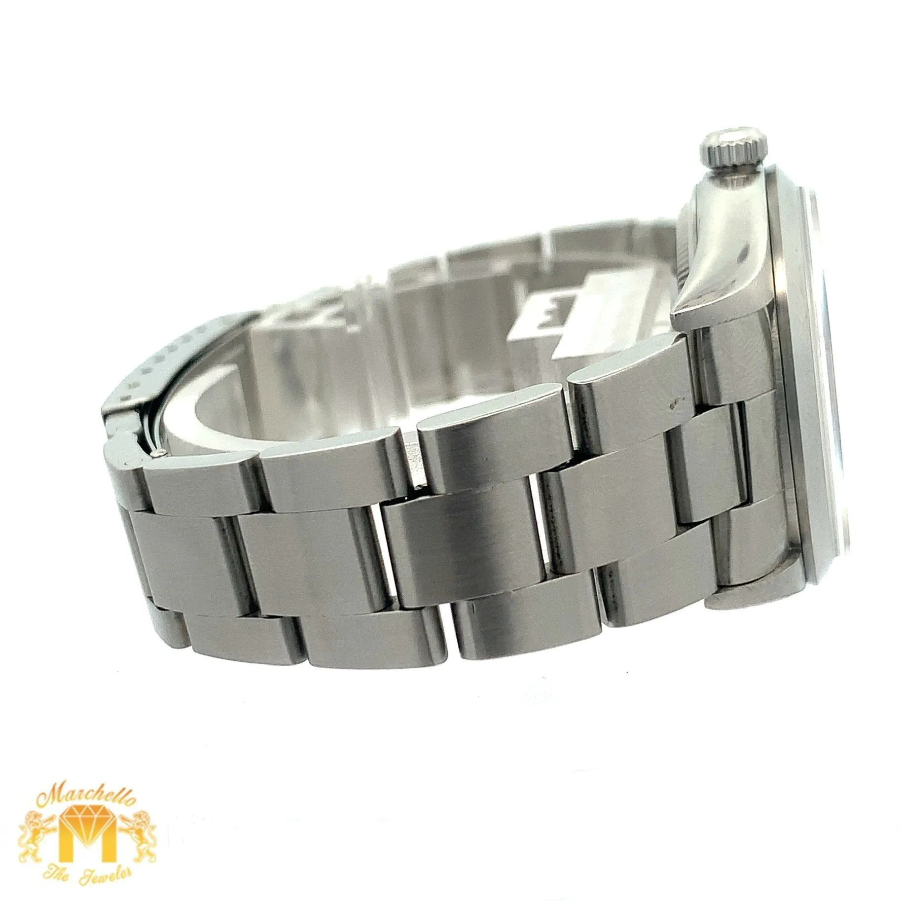 Full factory 34mm Rolex Air-King Watch with Stainless Steel Oyster Bracelet (smooth bezel, silver dial)