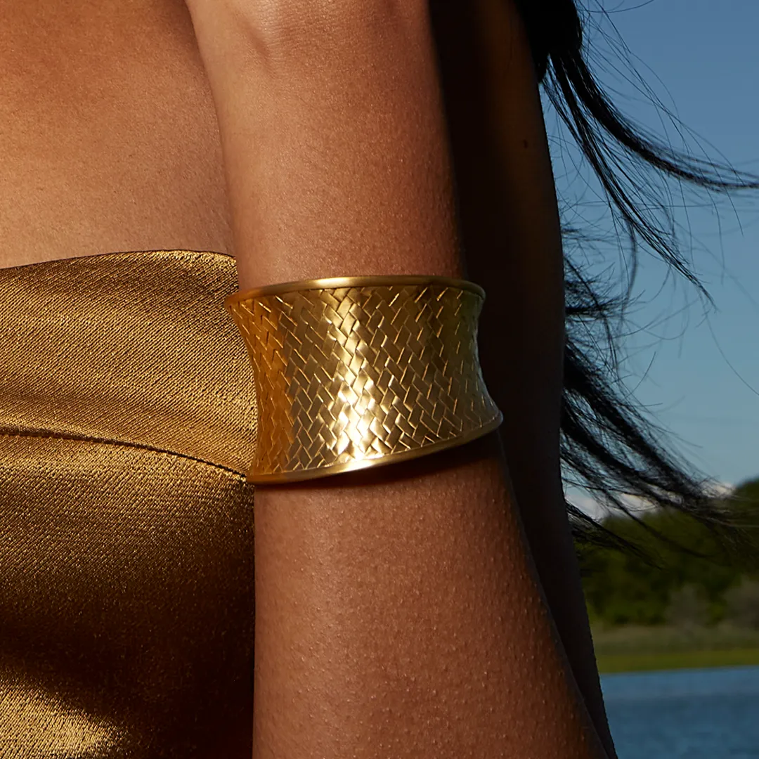 Gold Medium Basketweave Bracelet Cuff