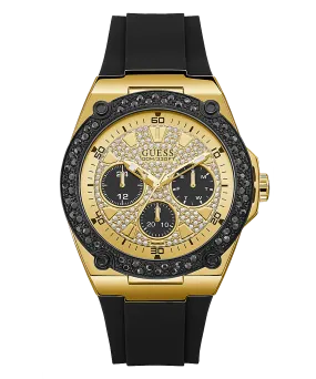 Guess Black Gold Tone Glitz Silicone Men's Watch U1257G1