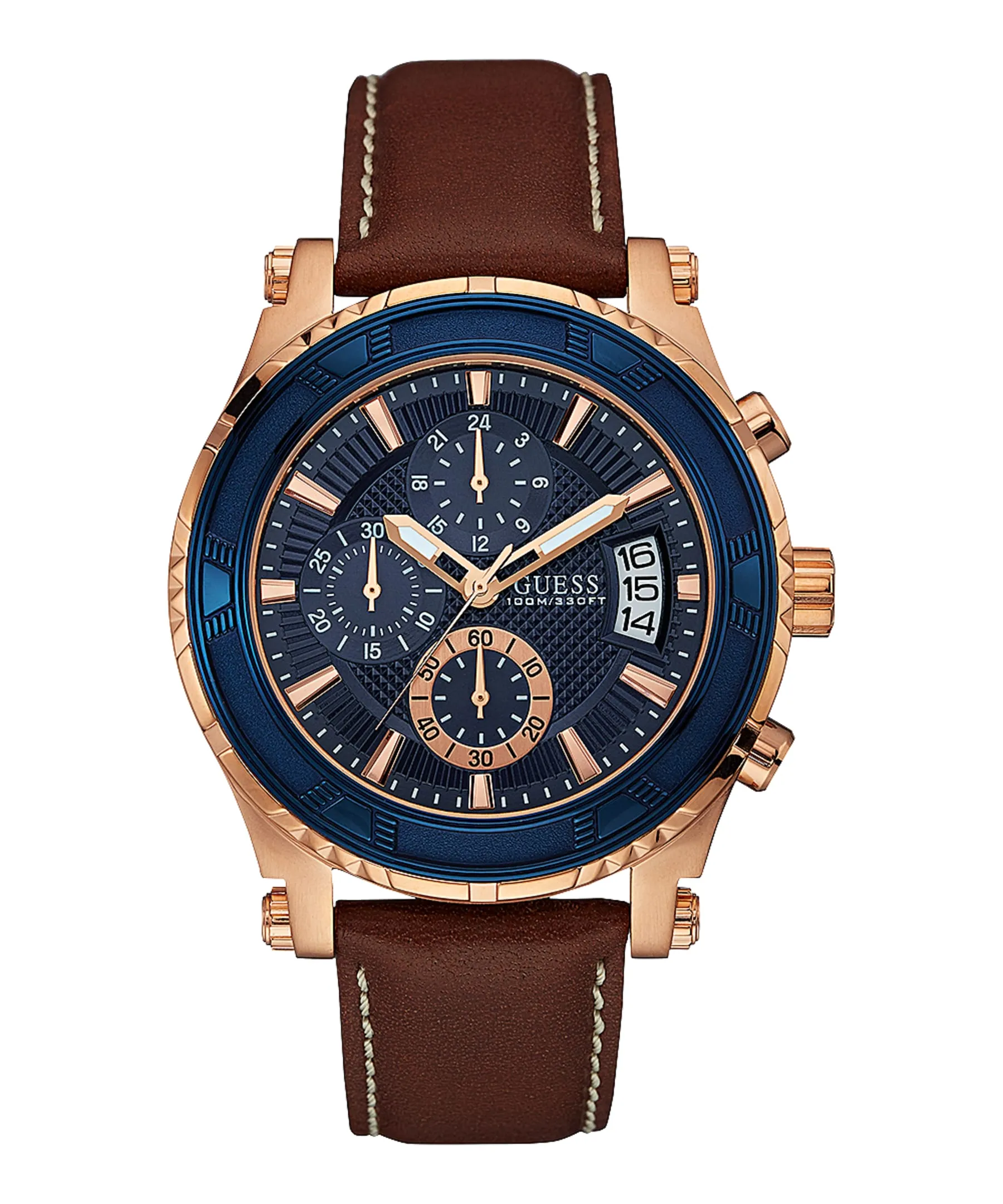 Guess U0673G3 Brown Leather Strap Men Watches