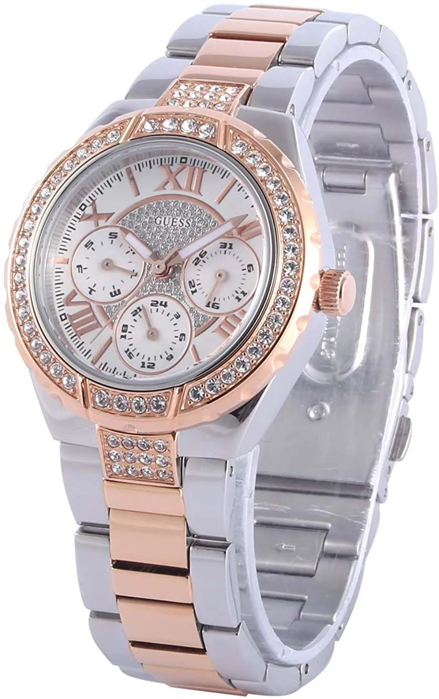 GUESS Women's  Sparkling Hi-Energy Silver- And Rose Gold-Tone Watch W0111l4