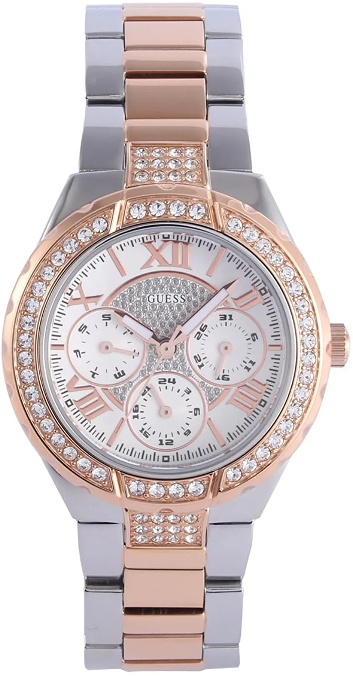 GUESS Women's  Sparkling Hi-Energy Silver- And Rose Gold-Tone Watch W0111l4