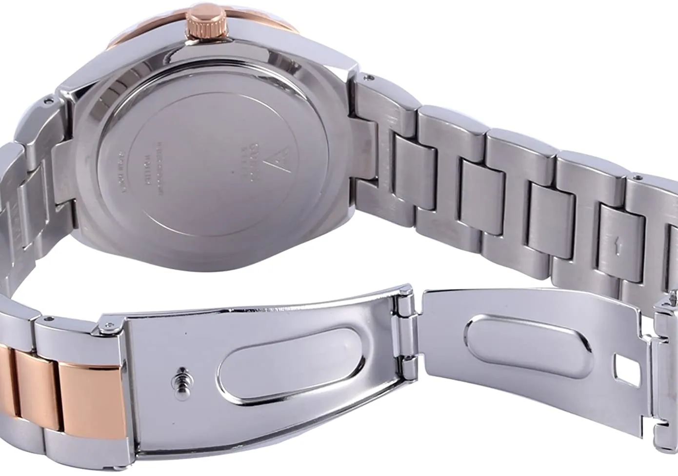 GUESS Women's  Sparkling Hi-Energy Silver- And Rose Gold-Tone Watch W0111l4