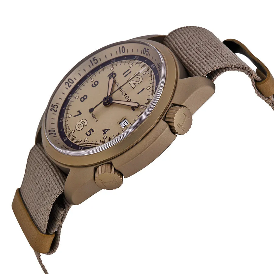 Hamilton Khaki Aviation Pilot Pioneer Automatic Beige Dial Dark Green Nato Men's Watch H80435895