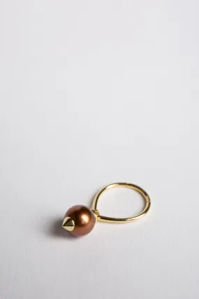 HANNAH MARTIN | STUDDED PEARL TEARDROP HOOP LARGE BROWN EARRING