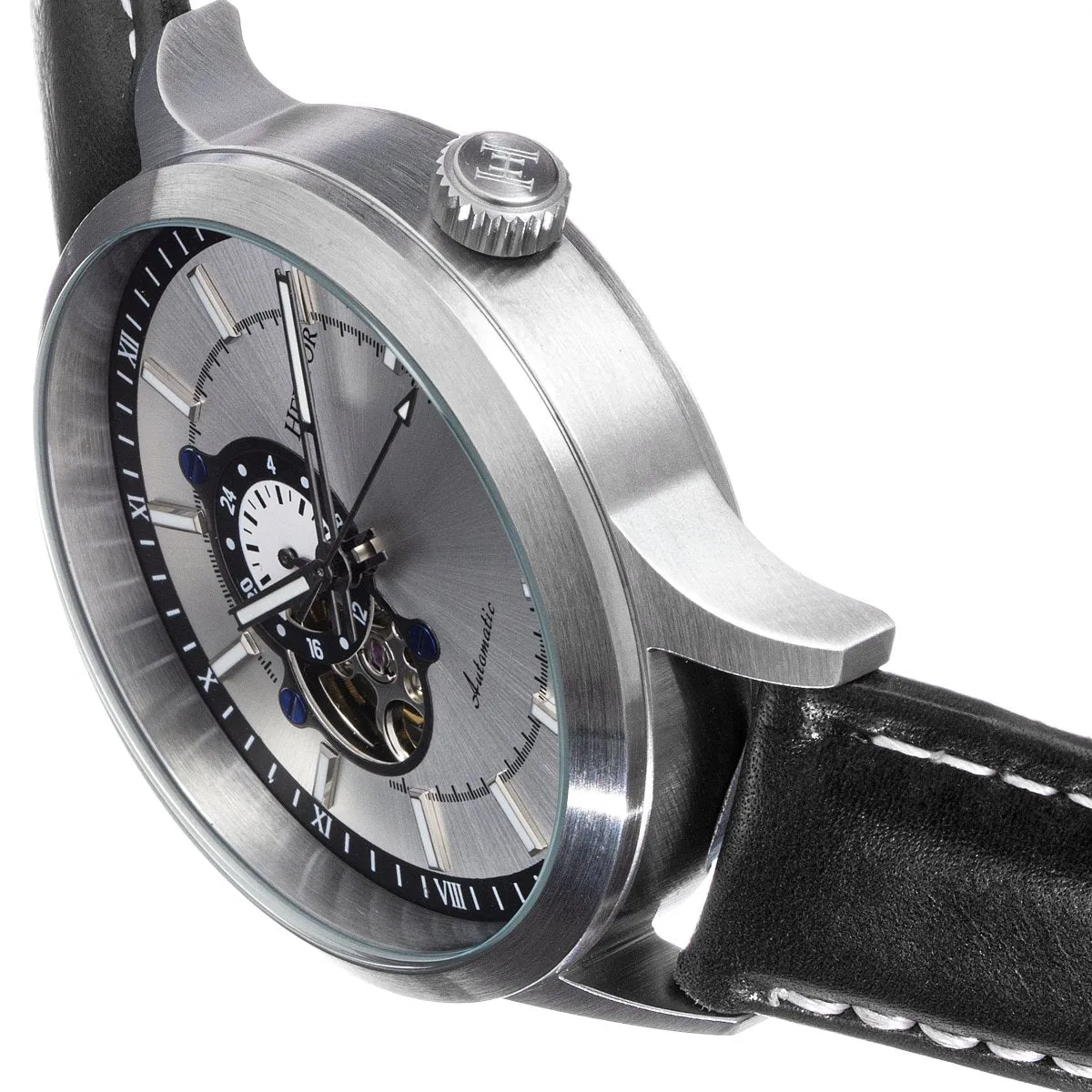 Heritor Automatic Oscar Semi-Skeleton Leather-Band Watch