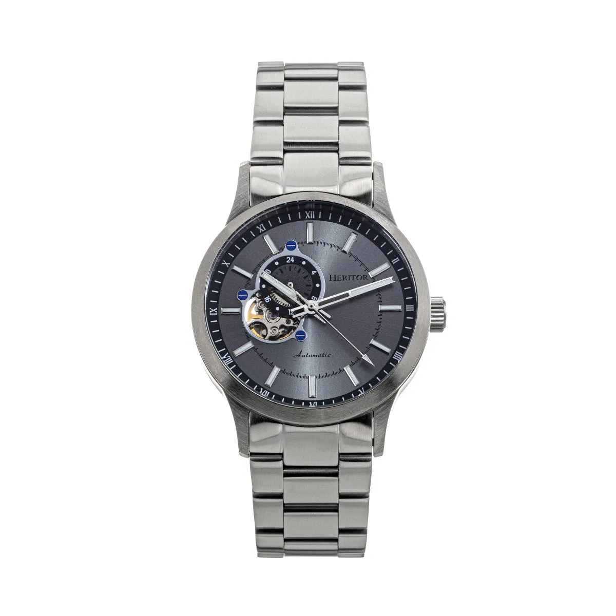 Heritor Automatic Oscar Semi-Skeleton Leather-Band Watch