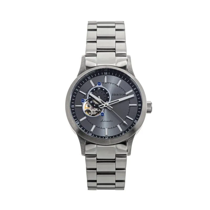 Heritor Automatic Oscar Semi-Skeleton Leather-Band Watch