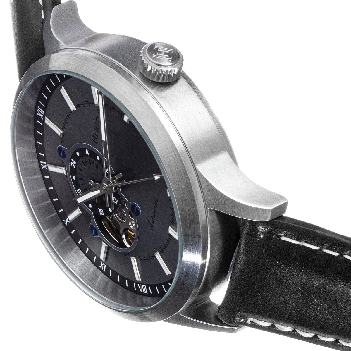 Heritor Automatic Oscar Semi-Skeleton Leather-Band Watch