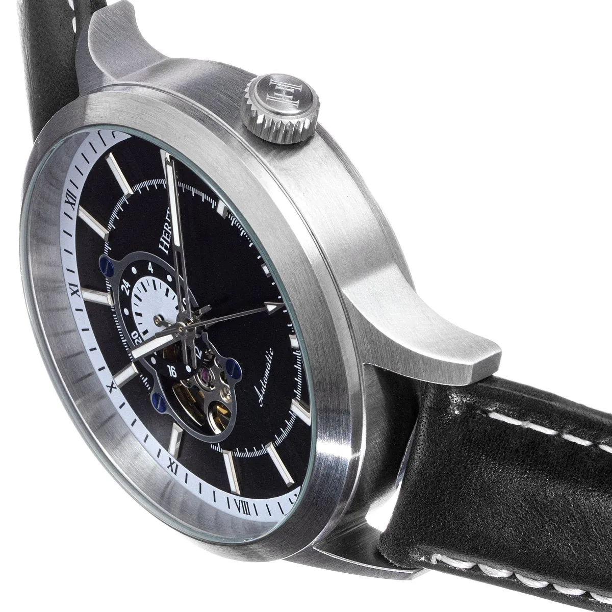 Heritor Automatic Oscar Semi-Skeleton Leather-Band Watch