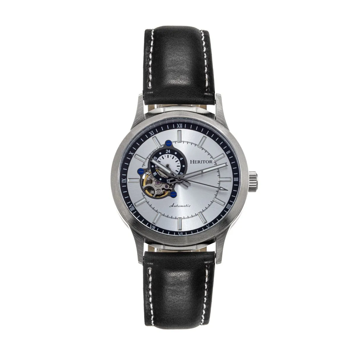 Heritor Automatic Oscar Semi-Skeleton Leather-Band Watch