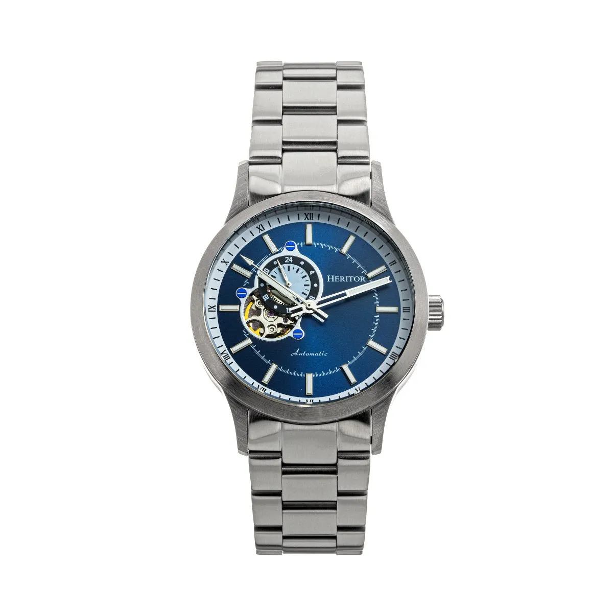 Heritor Automatic Oscar Semi-Skeleton Leather-Band Watch