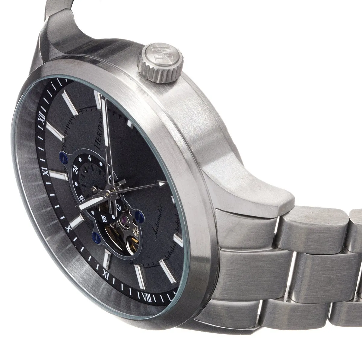 Heritor Automatic Oscar Semi-Skeleton Leather-Band Watch