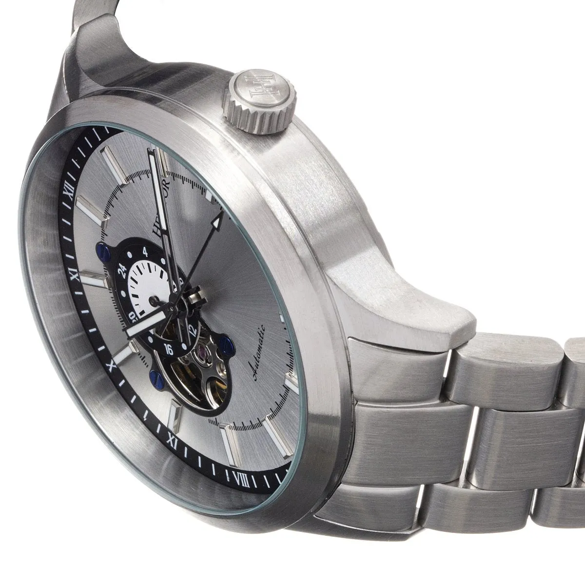 Heritor Automatic Oscar Semi-Skeleton Leather-Band Watch