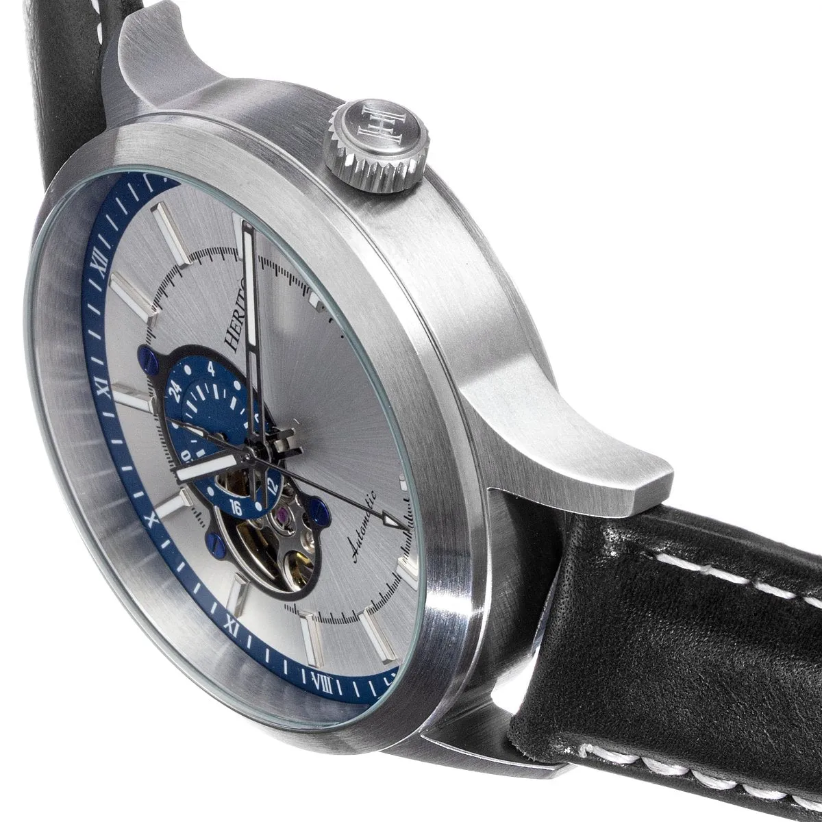 Heritor Automatic Oscar Semi-Skeleton Leather-Band Watch