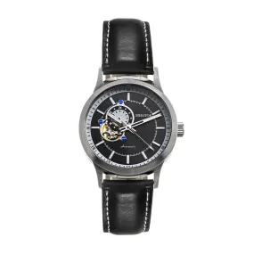 Heritor Automatic Oscar Semi-Skeleton Leather-Band Watch