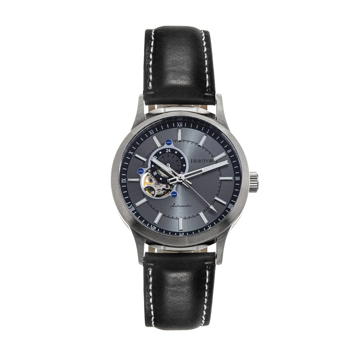Heritor Automatic Oscar Semi-Skeleton Leather-Band Watch