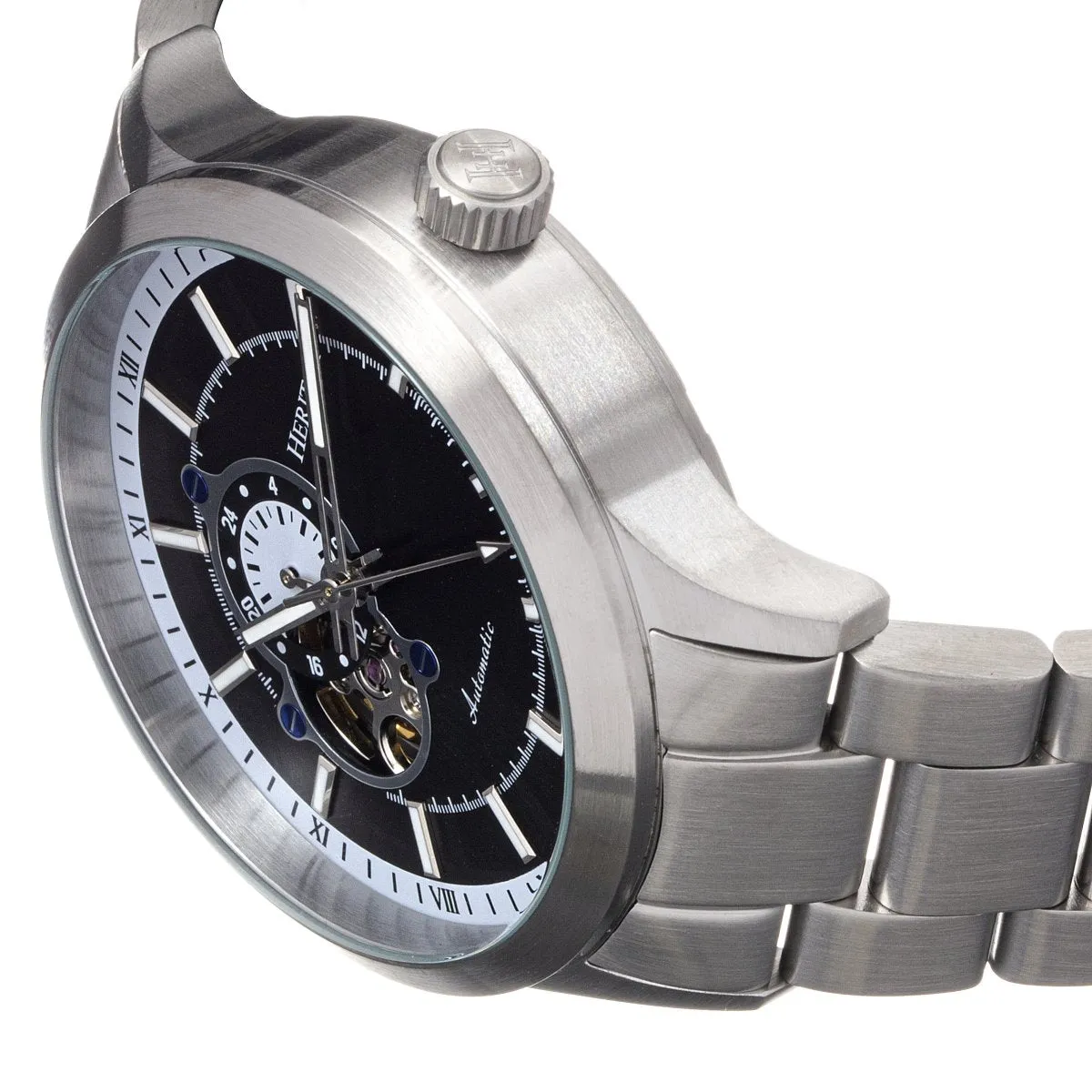 Heritor Automatic Oscar Semi-Skeleton Leather-Band Watch