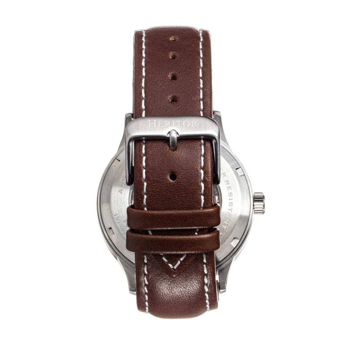 Heritor Automatic Oscar Semi-Skeleton Leather-Band Watch