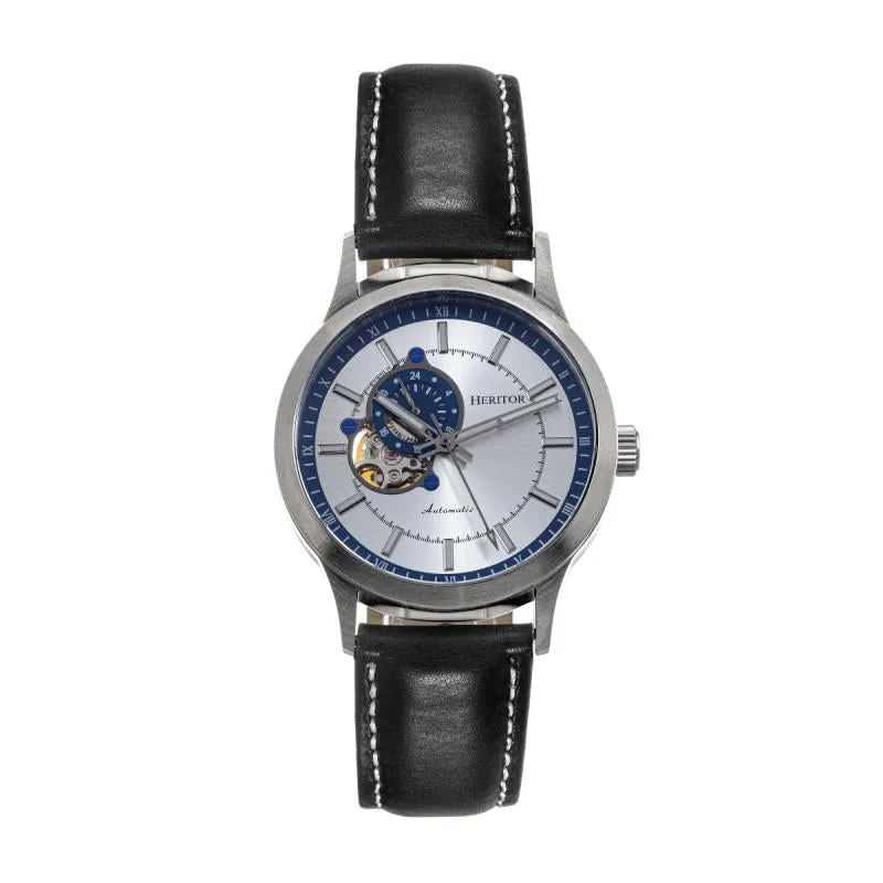 Heritor Automatic Oscar Semi-Skeleton Leather-Band Watch