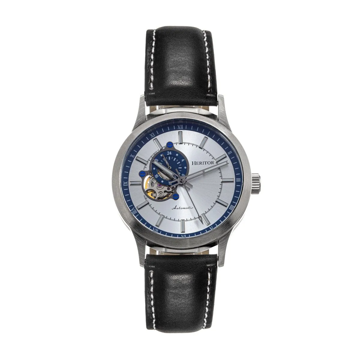 Heritor Automatic Oscar Semi-Skeleton Leather-Band Watch