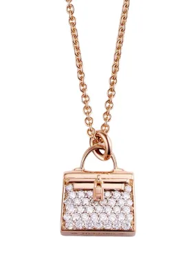 Hermès Amulettes Kelly Rose Gold Diamond Pendant Necklace SKC1760
