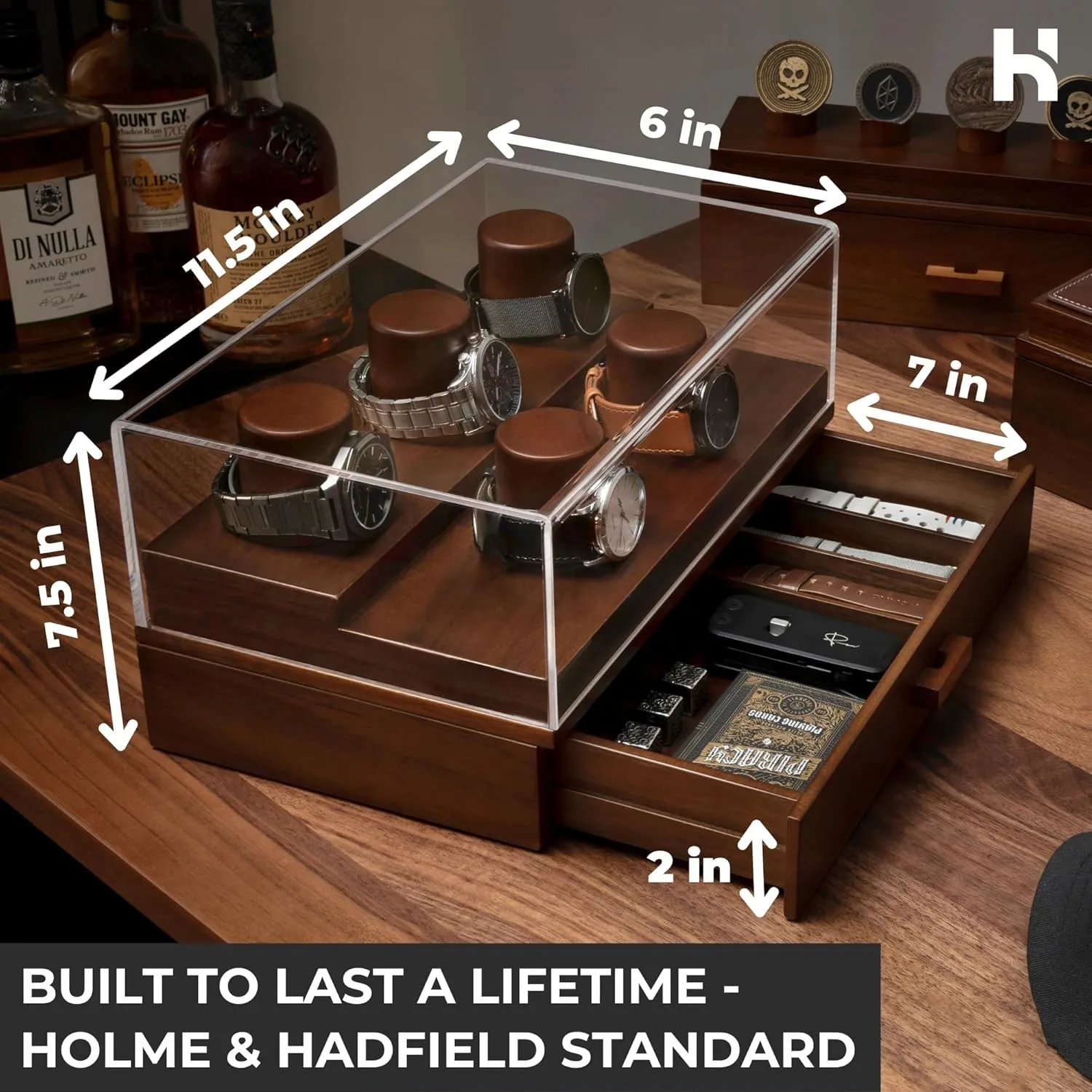 Holm & Hadfield Elevate Your Watch Case For 5 Color Walnut Size 5 Watches