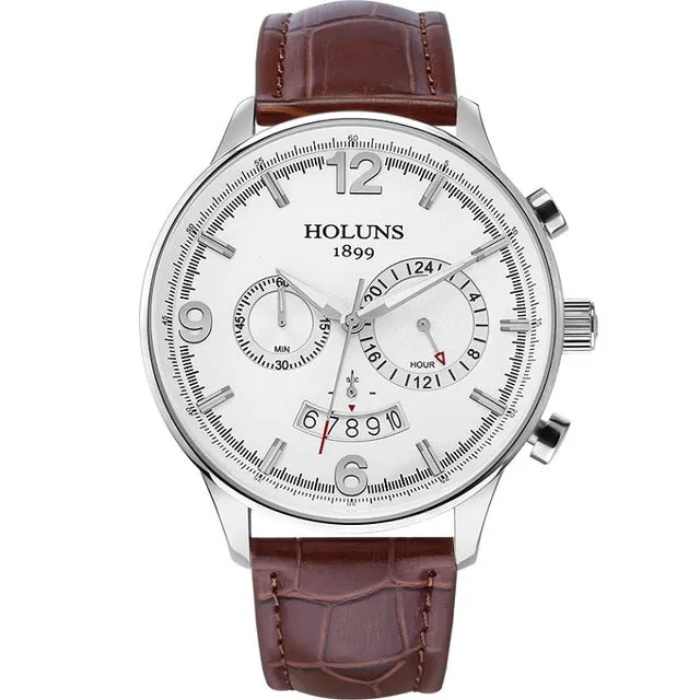 HOLUNS Men Leather Wrist Watch