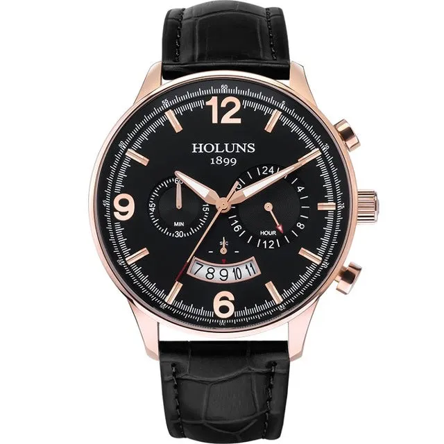 HOLUNS Men Leather Wrist Watch