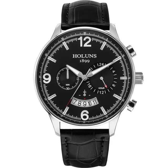 HOLUNS Men Leather Wrist Watch