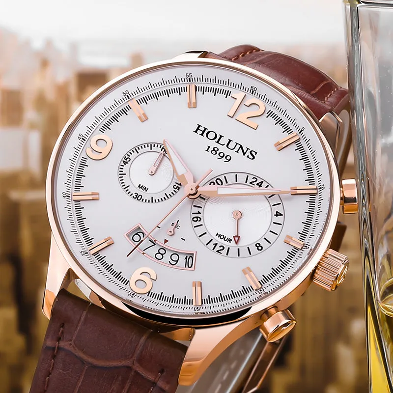 HOLUNS Men Leather Wrist Watch